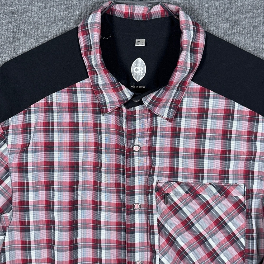 Club Ride Shirt Mens Large Plaid Cycling Biking MTB Performance Vented Snap